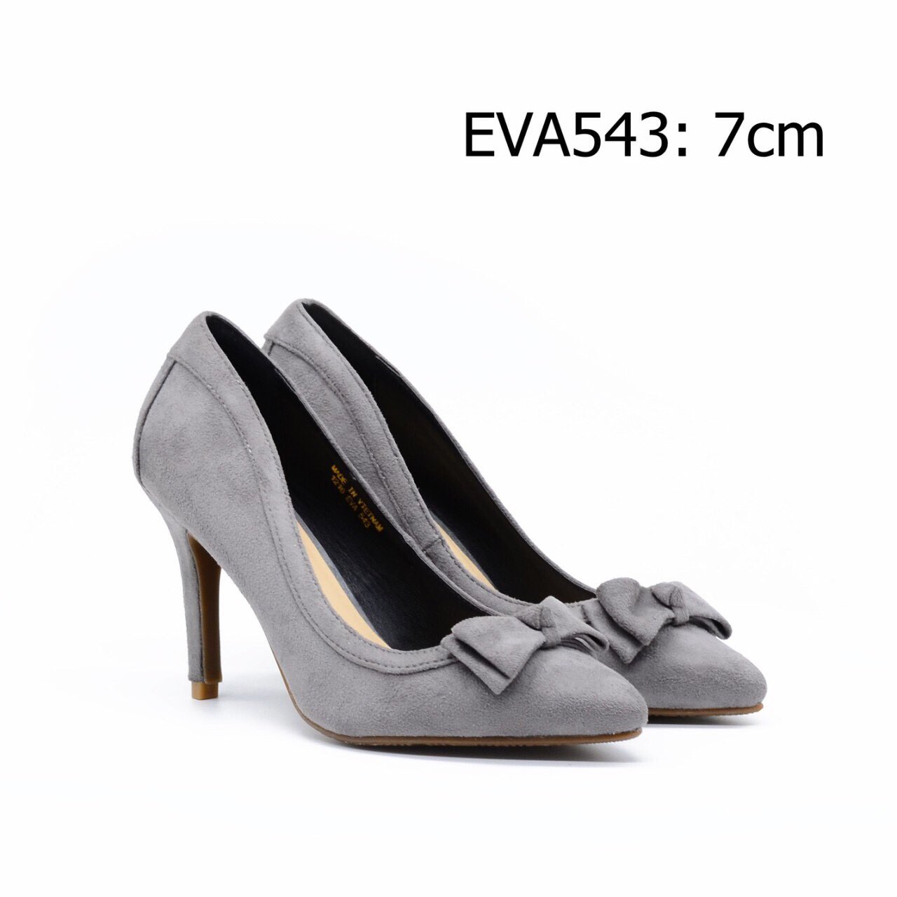 Giày bít mũi gót nhọn EVA543 cao 7cm thiết kế da lộn phối nơ xinh quyến rũ